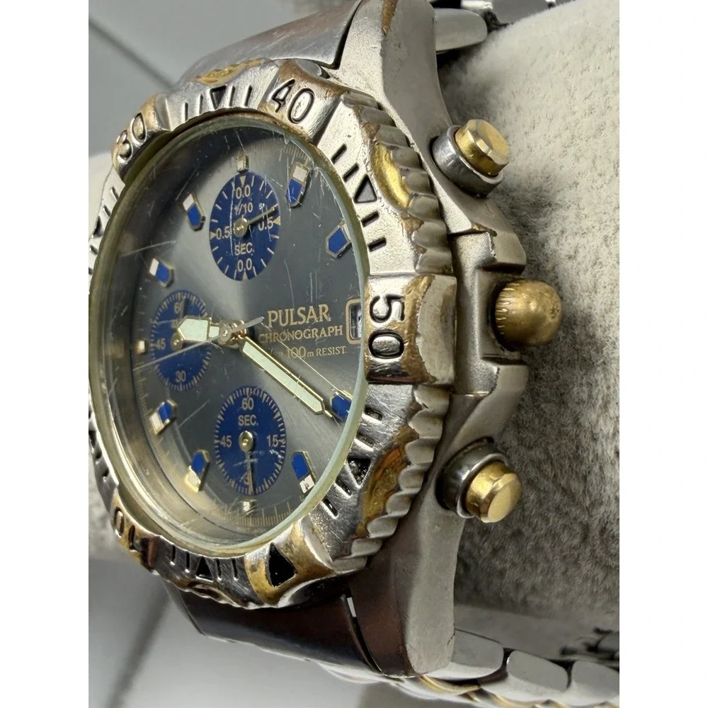 Worn Pulsar V657X010 New Battery Chronograph Mens Watch 38MM‎ 8